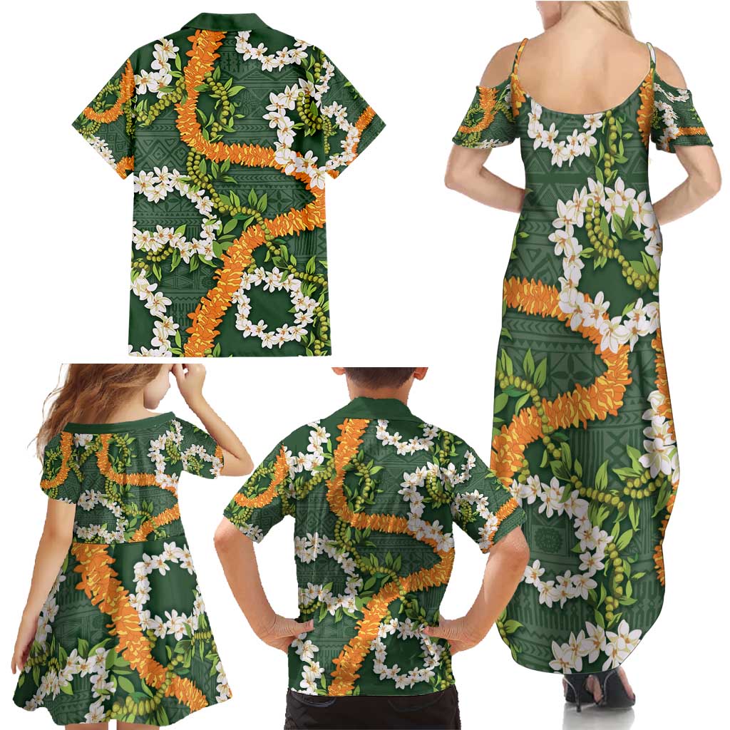 Aloha Festive Hawaii Family Matching Summer Maxi Dress and Hawaiian Shirt Mokihana - Maile and Ilima on Forest Green LT7 - Polynesian Pride