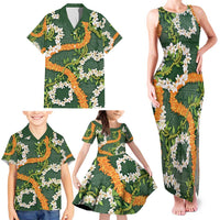 Aloha Festive Hawaii Family Matching Tank Maxi Dress and Hawaiian Shirt Mokihana - Maile and Ilima on Forest Green LT7 - Polynesian Pride