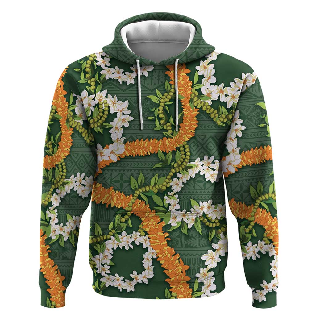 Aloha Festive Hawaii Hoodie Mokihana - Maile and Ilima on Forest Green - Polynesian Pride