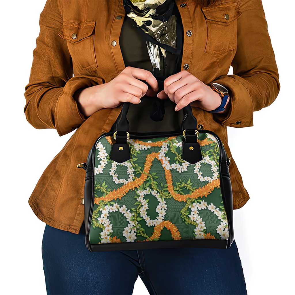 Aloha Festive Hawaii Shoulder Handbag Mokihana - Maile and Ilima on Forest Green - Polynesian Pride