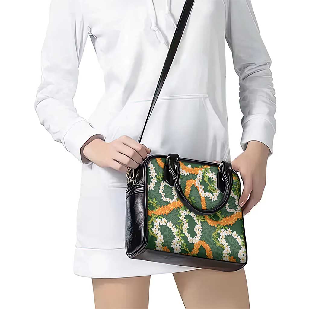 Aloha Festive Hawaii Shoulder Handbag Mokihana - Maile and Ilima on Forest Green - Polynesian Pride
