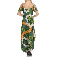 Aloha Festive Hawaii Summer Maxi Dress Mokihana - Maile and Ilima on Forest Green LT7 - Polynesian Pride