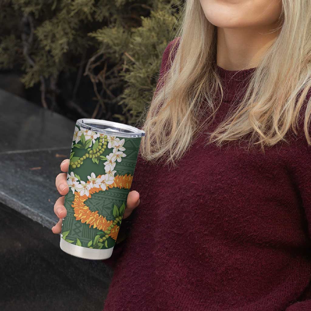 Aloha Festive Hawaii Tumbler Cup Mokihana - Maile and Ilima on Forest Green - Polynesian Pride