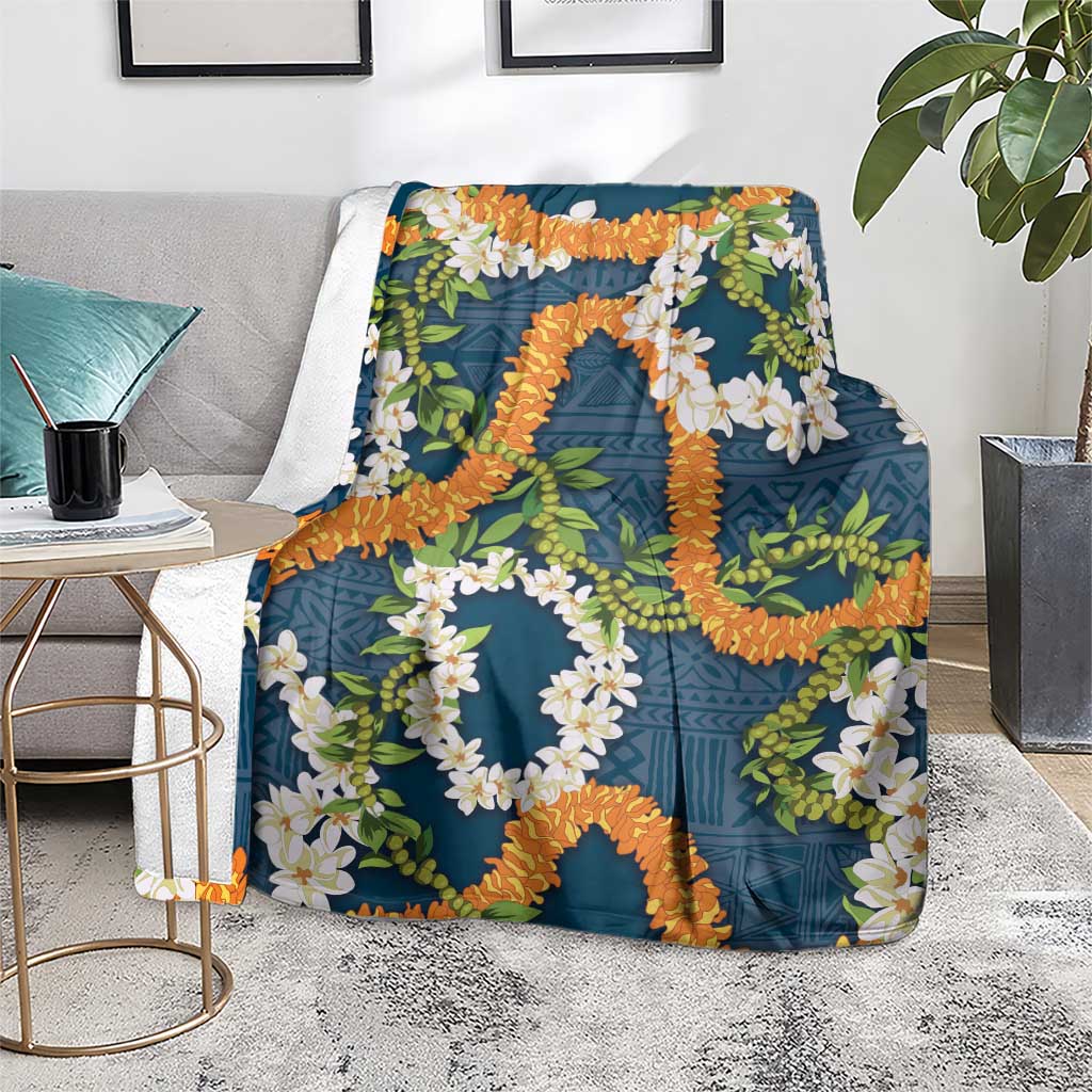 Aloha Festive Hawaii Blanket Mokihana - Maile and Ilima on Navy Blue - Polynesian Pride