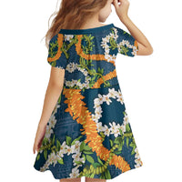 Aloha Festive Hawaii Family Matching Long Sleeve Bodycon Dress and Hawaiian Shirt Mokihana - Maile and Ilima on Navy Blue LT7 - Polynesian Pride