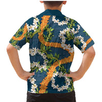 Aloha Festive Hawaii Family Matching Mermaid Dress and Hawaiian Shirt Mokihana - Maile and Ilima on Navy Blue LT7 - Polynesian Pride