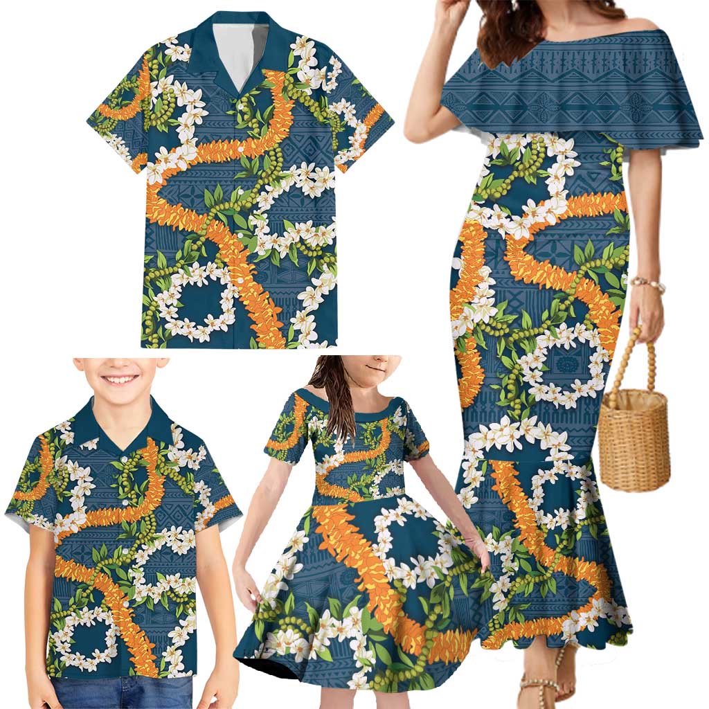 Aloha Festive Hawaii Family Matching Mermaid Dress and Hawaiian Shirt Mokihana - Maile and Ilima on Navy Blue LT7 - Polynesian Pride