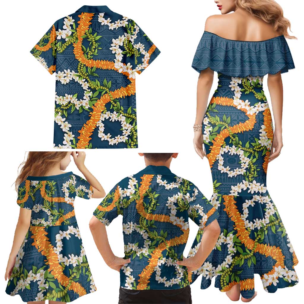Aloha Festive Hawaii Family Matching Mermaid Dress and Hawaiian Shirt Mokihana - Maile and Ilima on Navy Blue LT7 - Polynesian Pride
