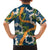Aloha Festive Hawaii Family Matching Off The Shoulder Long Sleeve Dress and Hawaiian Shirt Mokihana - Maile and Ilima on Navy Blue - Polynesian Pride