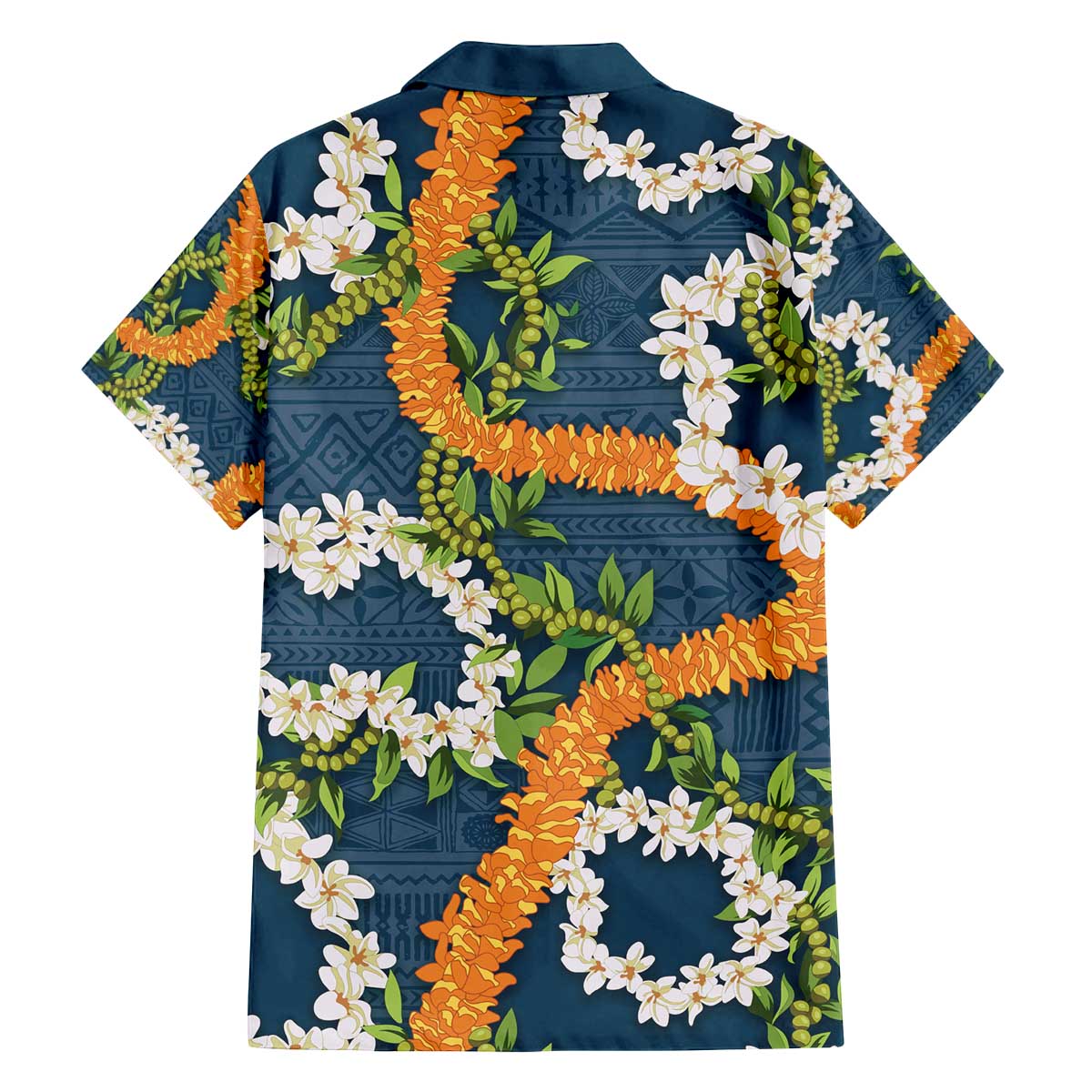 Aloha Festive Hawaii Family Matching Off The Shoulder Long Sleeve Dress and Hawaiian Shirt Mokihana - Maile and Ilima on Navy Blue LT7 - Polynesian Pride