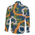 Aloha Festive Hawaii Family Matching Off The Shoulder Long Sleeve Dress and Hawaiian Shirt Mokihana - Maile and Ilima on Navy Blue - Polynesian Pride