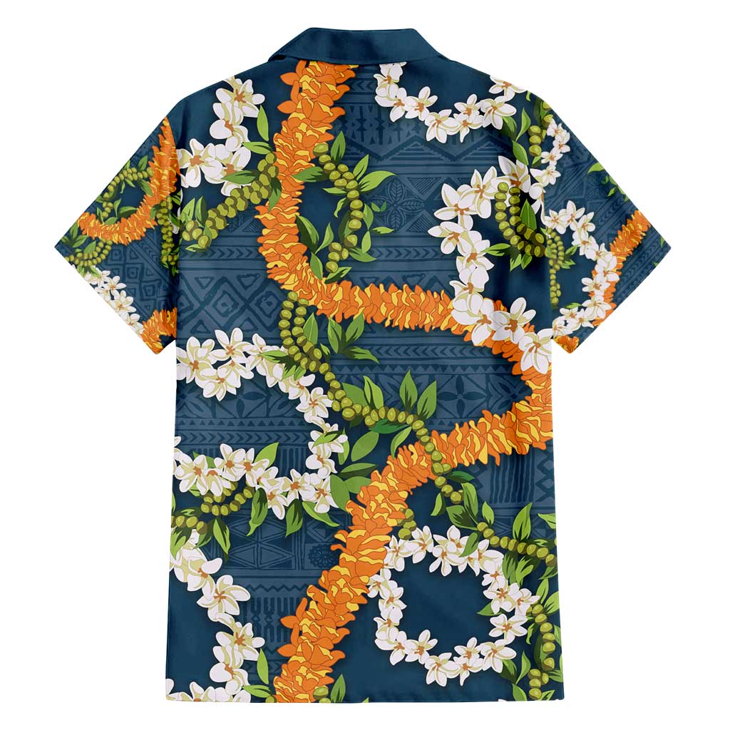 Aloha Festive Hawaii Family Matching Off Shoulder Maxi Dress and Hawaiian Shirt Mokihana - Maile and Ilima on Navy Blue LT7 - Polynesian Pride