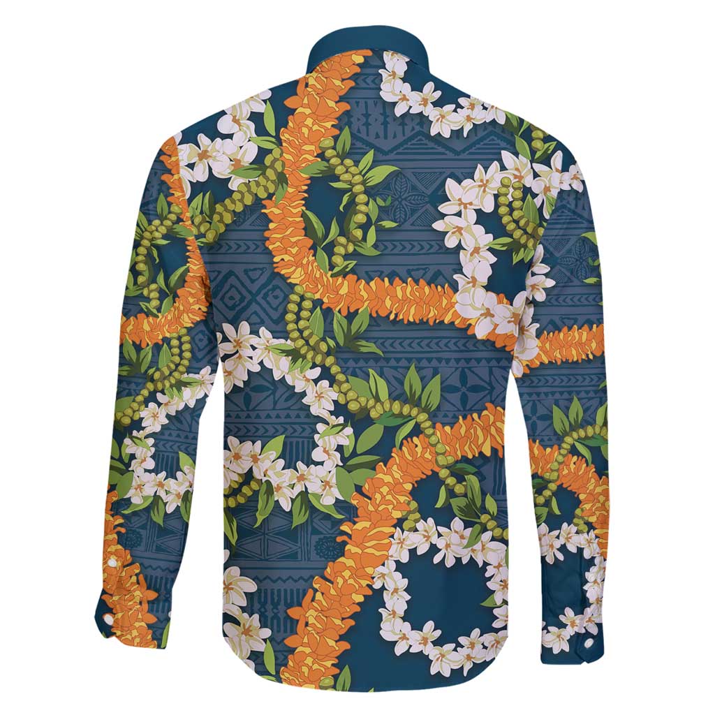 Aloha Festive Hawaii Family Matching Off Shoulder Maxi Dress and Hawaiian Shirt Mokihana - Maile and Ilima on Navy Blue LT7 - Polynesian Pride
