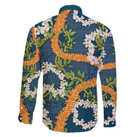 Aloha Festive Hawaii Family Matching Off Shoulder Maxi Dress and Hawaiian Shirt Mokihana - Maile and Ilima on Navy Blue LT7 - Polynesian Pride