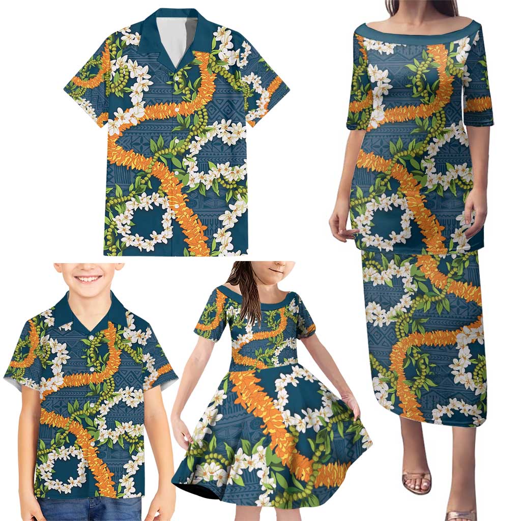 Aloha Festive Hawaii Family Matching Puletasi and Hawaiian Shirt Mokihana - Maile and Ilima on Navy Blue LT7 - Polynesian Pride