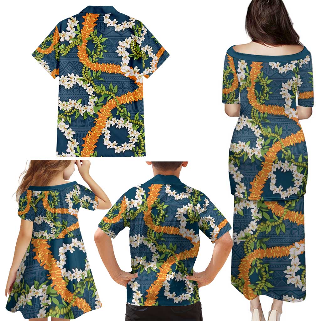 Aloha Festive Hawaii Family Matching Puletasi and Hawaiian Shirt Mokihana - Maile and Ilima on Navy Blue LT7 - Polynesian Pride