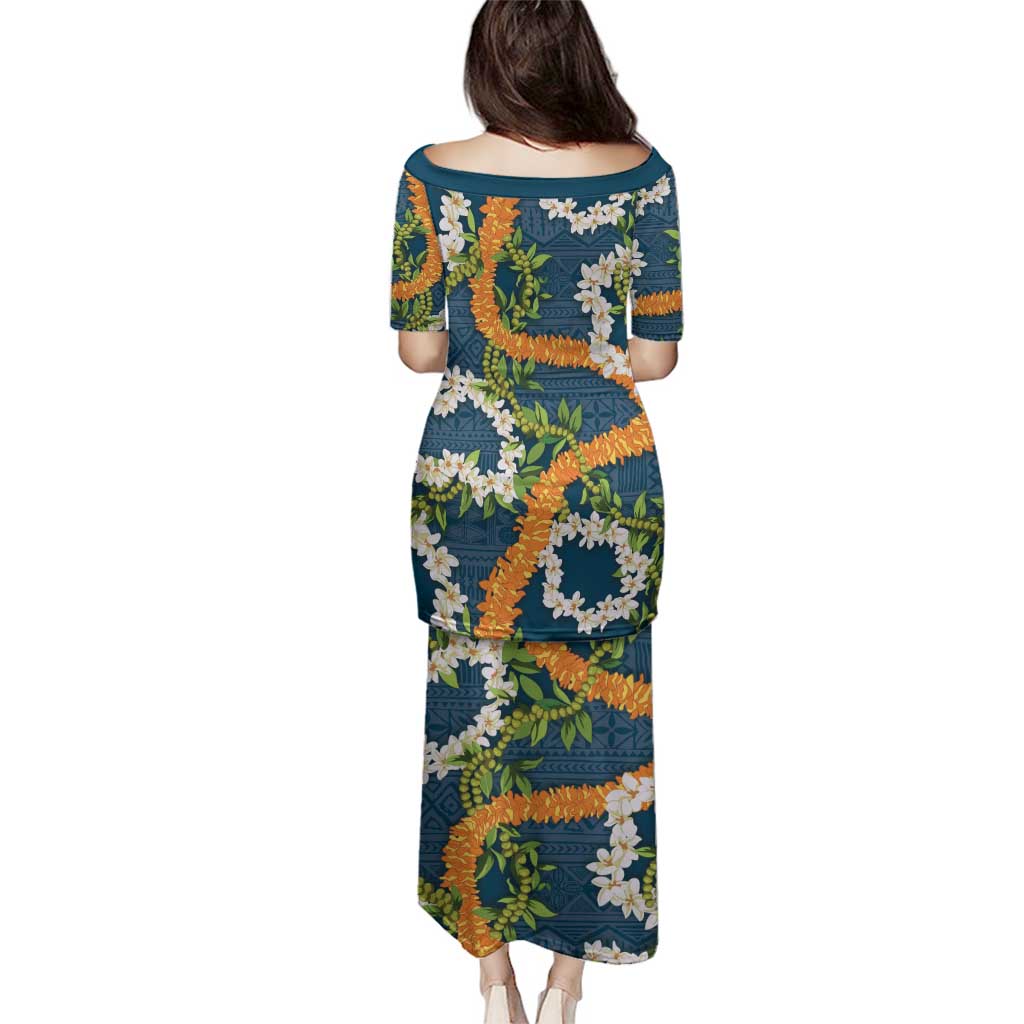 Aloha Festive Hawaii Family Matching Puletasi and Hawaiian Shirt Mokihana - Maile and Ilima on Navy Blue LT7 - Polynesian Pride