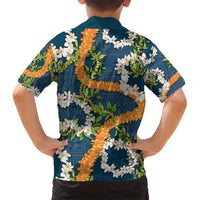 Aloha Festive Hawaii Family Matching Short Sleeve Bodycon Dress and Hawaiian Shirt Mokihana - Maile and Ilima on Navy Blue LT7 - Polynesian Pride