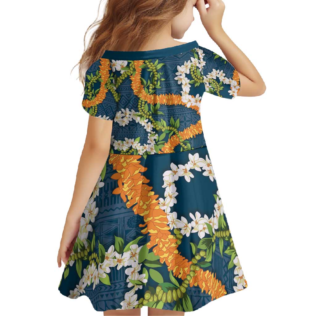 Aloha Festive Hawaii Family Matching Short Sleeve Bodycon Dress and Hawaiian Shirt Mokihana - Maile and Ilima on Navy Blue LT7 - Polynesian Pride