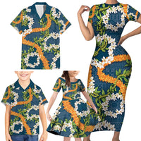 Aloha Festive Hawaii Family Matching Short Sleeve Bodycon Dress and Hawaiian Shirt Mokihana - Maile and Ilima on Navy Blue LT7 - Polynesian Pride