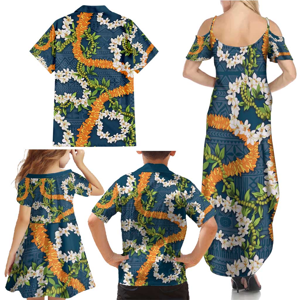 Aloha Festive Hawaii Family Matching Summer Maxi Dress and Hawaiian Shirt Mokihana - Maile and Ilima on Navy Blue LT7 - Polynesian Pride