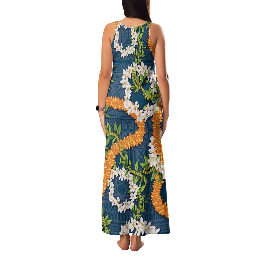 Aloha Festive Hawaii Family Matching Tank Maxi Dress and Hawaiian Shirt Mokihana - Maile and Ilima on Navy Blue LT7 - Polynesian Pride
