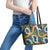 Aloha Festive Hawaii Leather Tote Bag Mokihana - Maile and Ilima on Navy Blue - Polynesian Pride