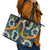 Aloha Festive Hawaii Leather Tote Bag Mokihana - Maile and Ilima on Navy Blue - Polynesian Pride