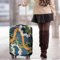 Aloha Festive Hawaii Luggage Cover Mokihana - Maile and Ilima on Navy Blue - Polynesian Pride
