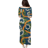 Aloha Festive Hawaii Puletasi Mokihana - Maile and Ilima on Navy Blue LT7 - Polynesian Pride