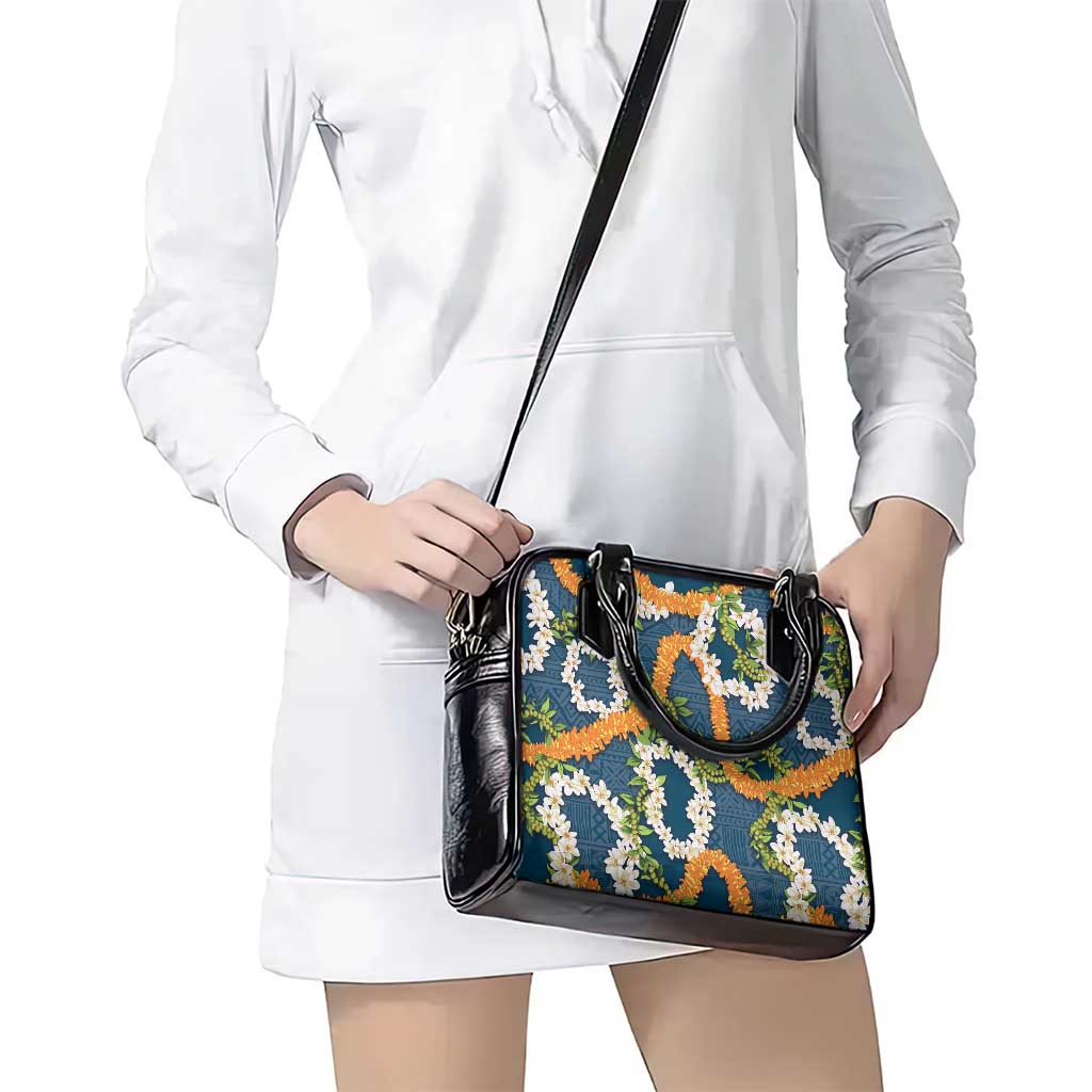 Aloha Festive Hawaii Shoulder Handbag Mokihana - Maile and Ilima on Navy Blue - Polynesian Pride