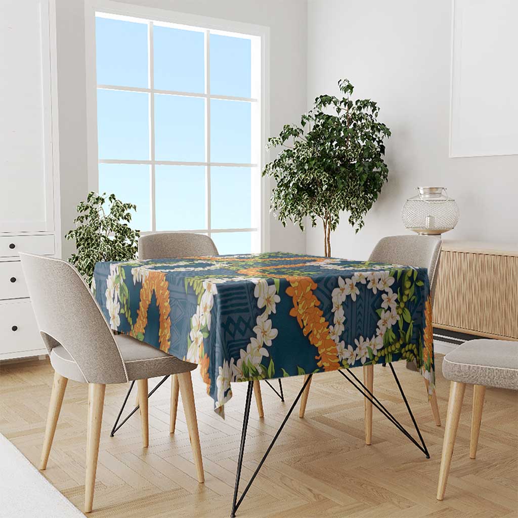 Aloha Festive Hawaii Tablecloth Mokihana - Maile and Ilima on Navy Blue - Polynesian Pride