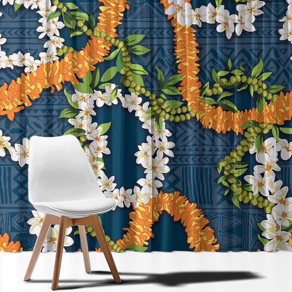 Aloha Festive Hawaii Window Curtain Mokihana - Maile and Ilima on Navy Blue - Polynesian Pride