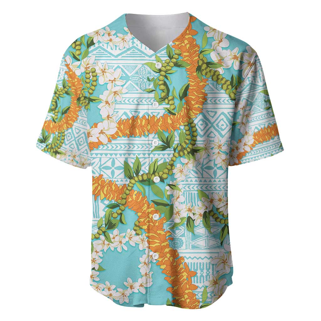 Aloha Festive Hawaii Baseball Jersey Mokihana - Maile and Ilima on Turquoise LT7 Turquoise - Polynesian Pride