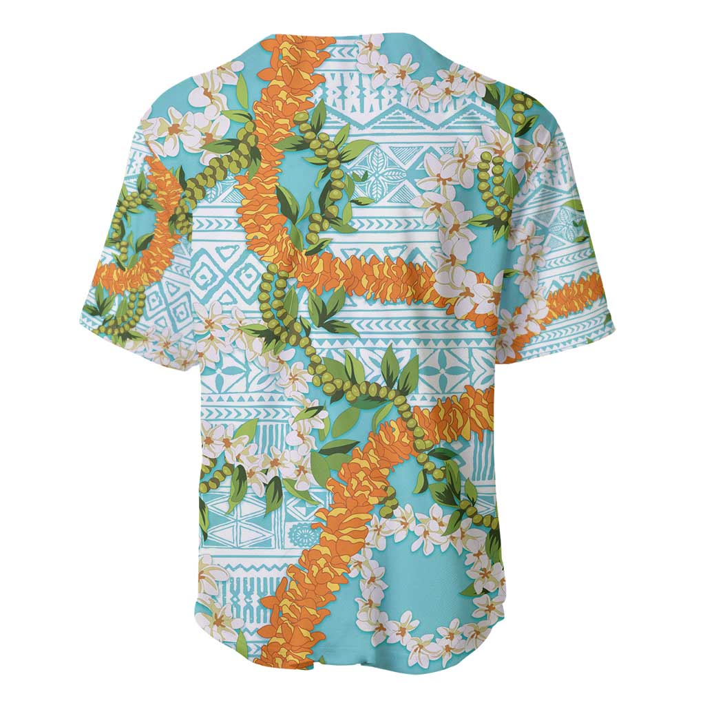 Aloha Festive Hawaii Baseball Jersey Mokihana - Maile and Ilima on Turquoise LT7 - Polynesian Pride