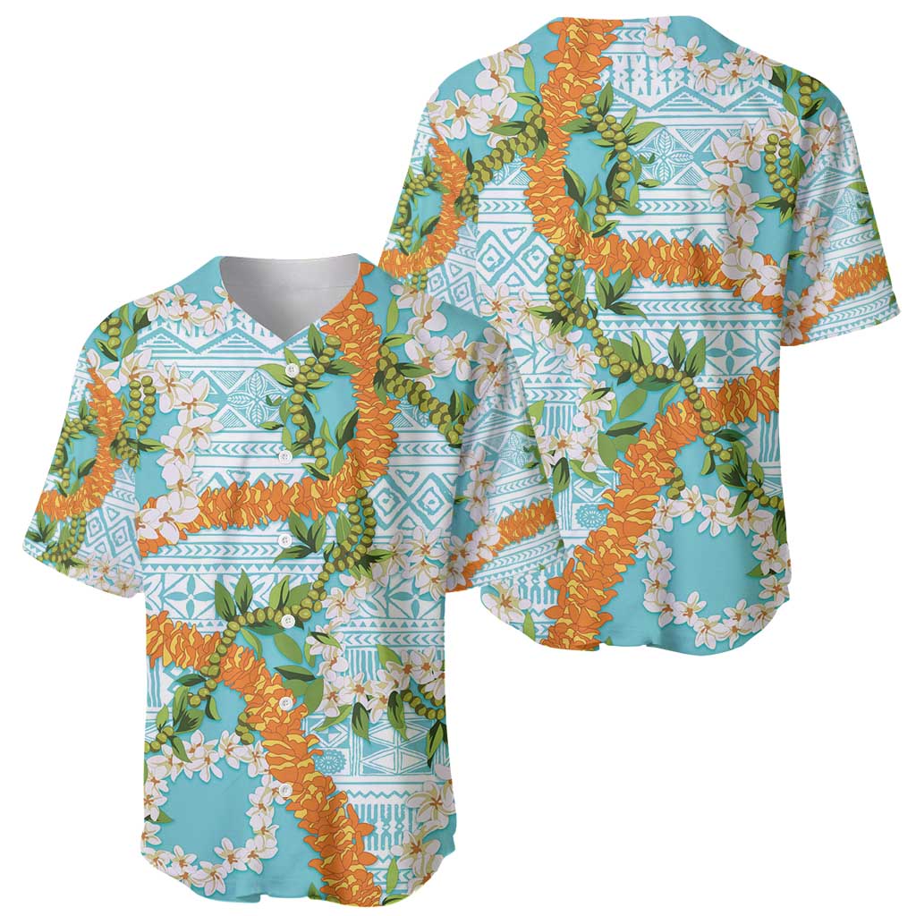 Aloha Festive Hawaii Baseball Jersey Mokihana - Maile and Ilima on Turquoise LT7 - Polynesian Pride