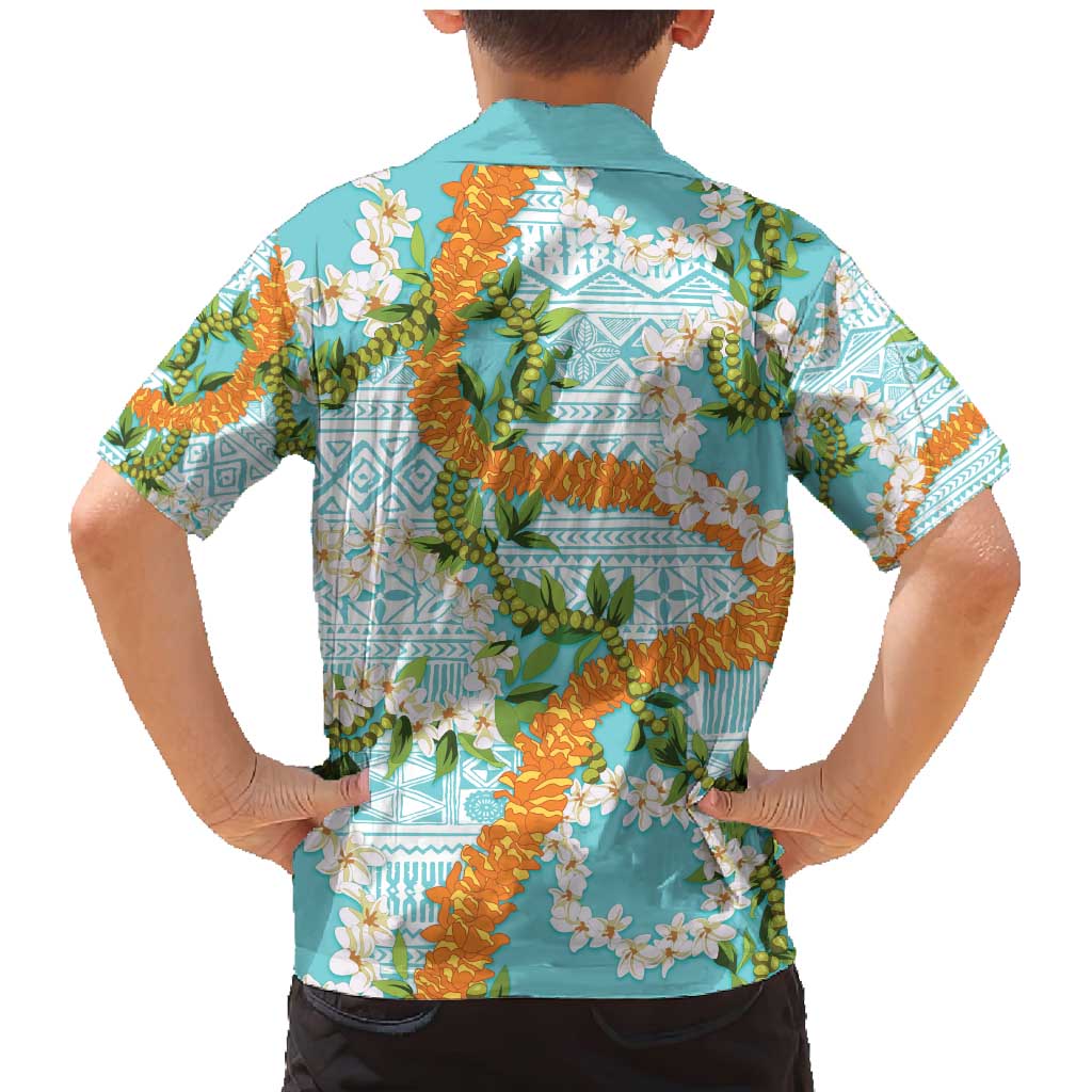 Aloha Festive Hawaii Family Matching Mermaid Dress and Hawaiian Shirt Mokihana - Maile and Ilima on Turquoise LT7 - Polynesian Pride