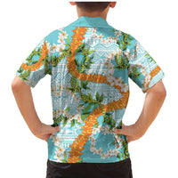 Aloha Festive Hawaii Family Matching Mermaid Dress and Hawaiian Shirt Mokihana - Maile and Ilima on Turquoise LT7 - Polynesian Pride