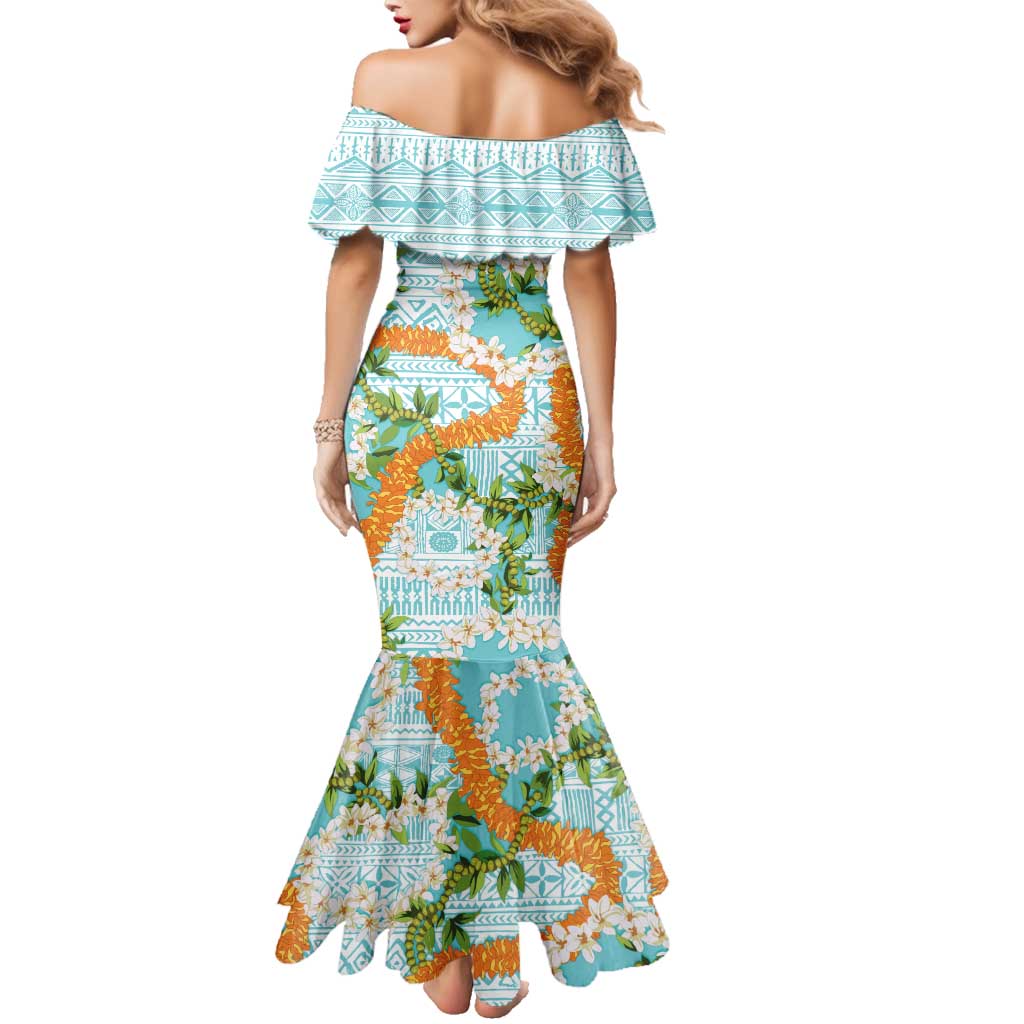 Aloha Festive Hawaii Family Matching Mermaid Dress and Hawaiian Shirt Mokihana - Maile and Ilima on Turquoise LT7 - Polynesian Pride