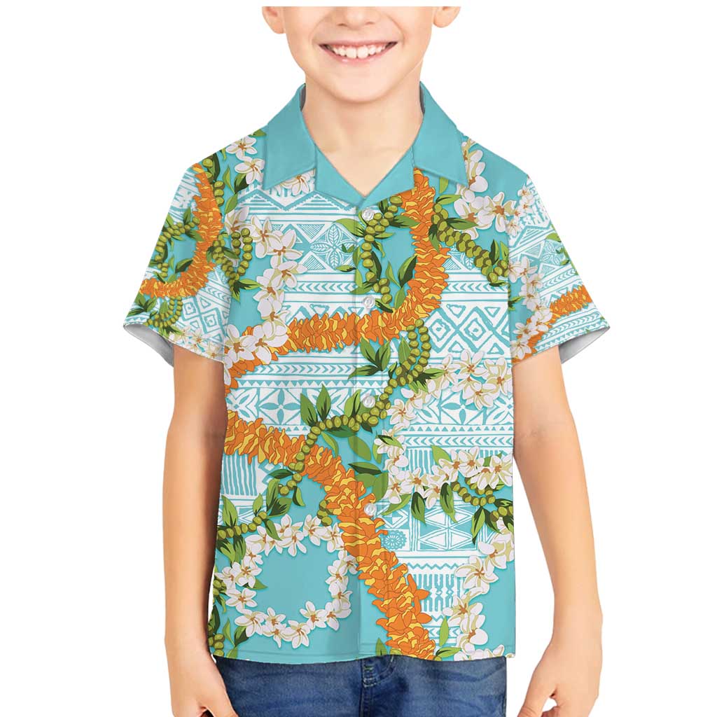 Aloha Festive Hawaii Family Matching Mermaid Dress and Hawaiian Shirt Mokihana - Maile and Ilima on Turquoise LT7 Son's Shirt Turquoise - Polynesian Pride