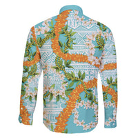 Aloha Festive Hawaii Family Matching Off Shoulder Maxi Dress and Hawaiian Shirt Mokihana - Maile and Ilima on Turquoise LT7 - Polynesian Pride