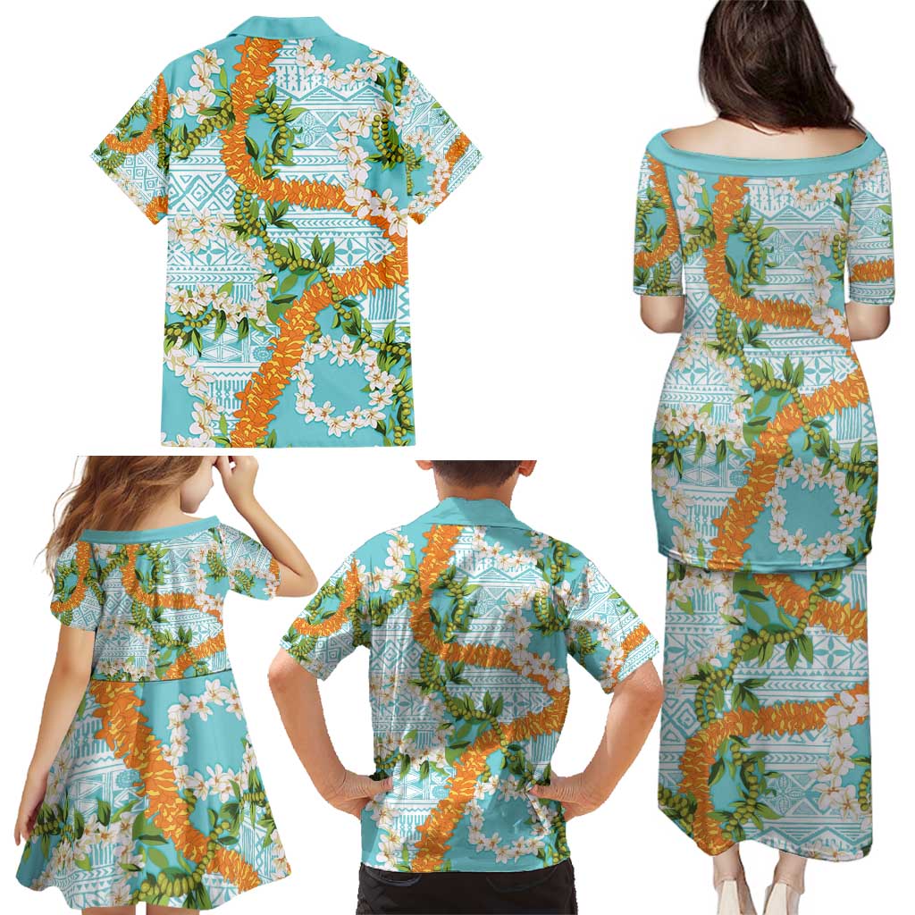 Aloha Festive Hawaii Family Matching Puletasi and Hawaiian Shirt Mokihana - Maile and Ilima on Turquoise LT7 - Polynesian Pride