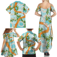 Aloha Festive Hawaii Family Matching Summer Maxi Dress and Hawaiian Shirt Mokihana - Maile and Ilima on Turquoise LT7 - Polynesian Pride