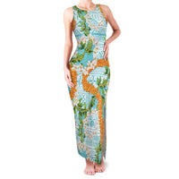 Aloha Festive Hawaii Family Matching Tank Maxi Dress and Hawaiian Shirt Mokihana - Maile and Ilima on Turquoise LT7 Mom's Dress Turquoise - Polynesian Pride