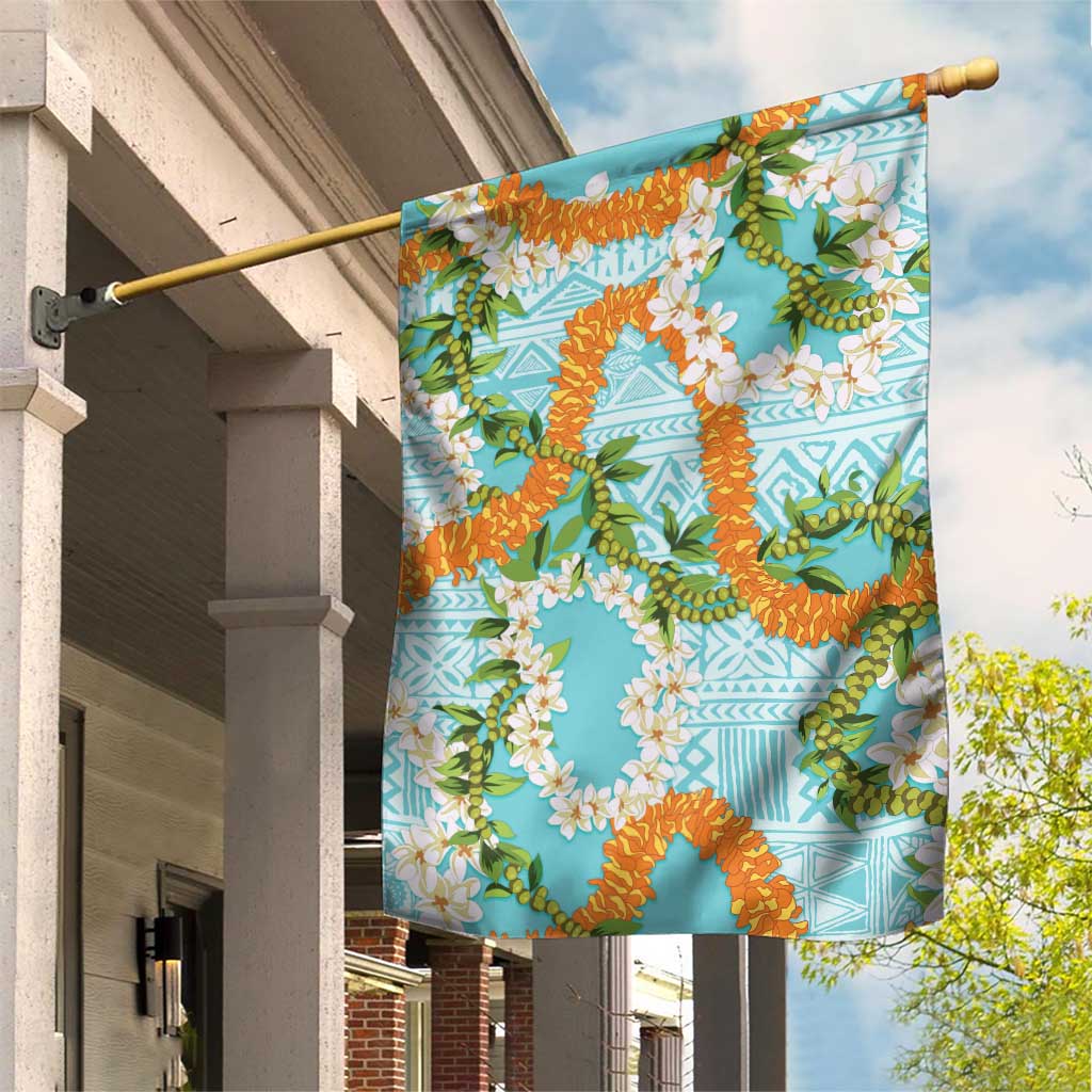 Aloha Festive Hawaii Garden Flag Mokihana - Maile and Ilima on Turquoise - Polynesian Pride