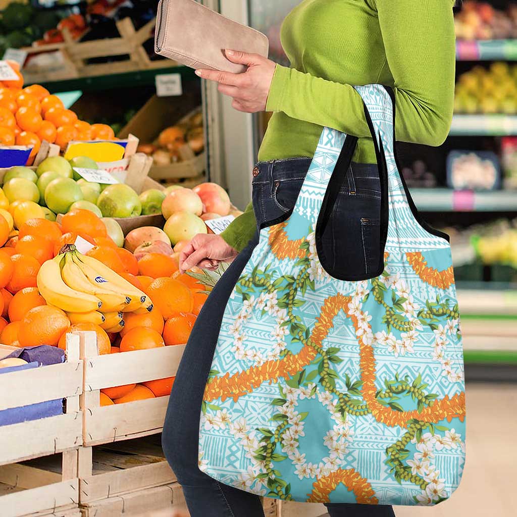 Aloha Festive Hawaii Grocery Bag Mokihana - Maile and Ilima on Turquoise - Polynesian Pride