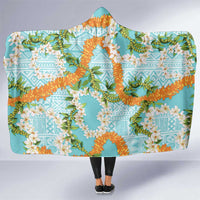 Aloha Festive Hawaii Hooded Blanket Mokihana - Maile and Ilima on Turquoise - Polynesian Pride