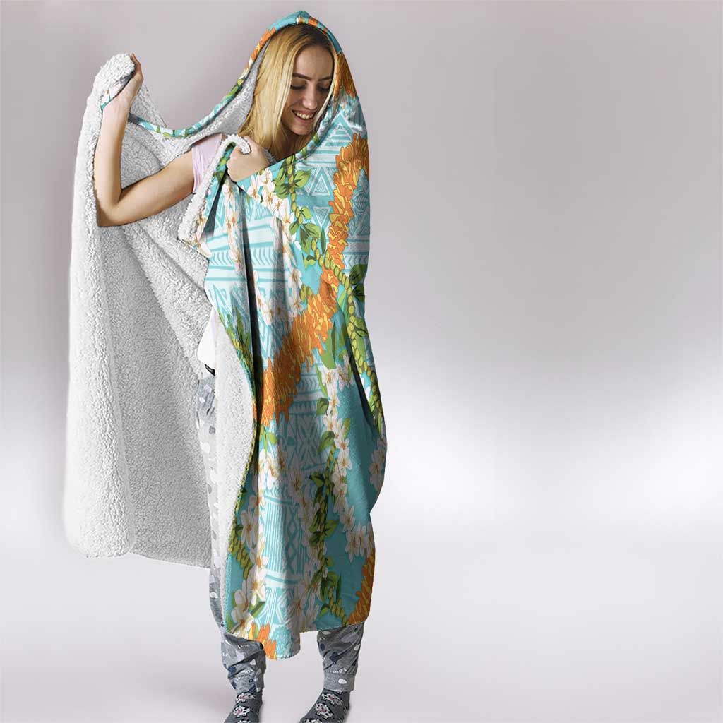 Aloha Festive Hawaii Hooded Blanket Mokihana - Maile and Ilima on Turquoise - Polynesian Pride