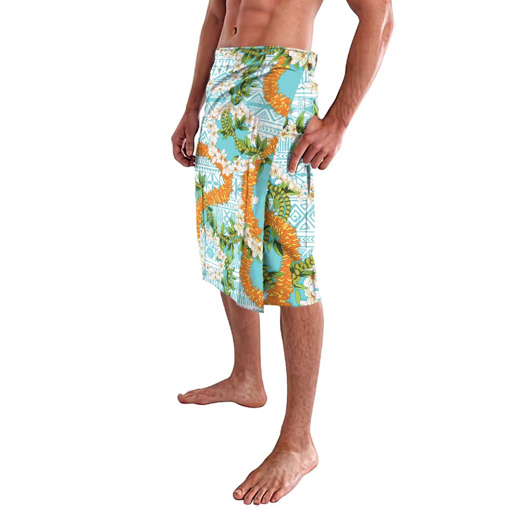 Aloha Festive Hawaii Lavalava Mokihana - Maile and Ilima on Turquoise - Polynesian Pride
