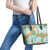 Aloha Festive Hawaii Leather Tote Bag Mokihana - Maile and Ilima on Turquoise - Polynesian Pride